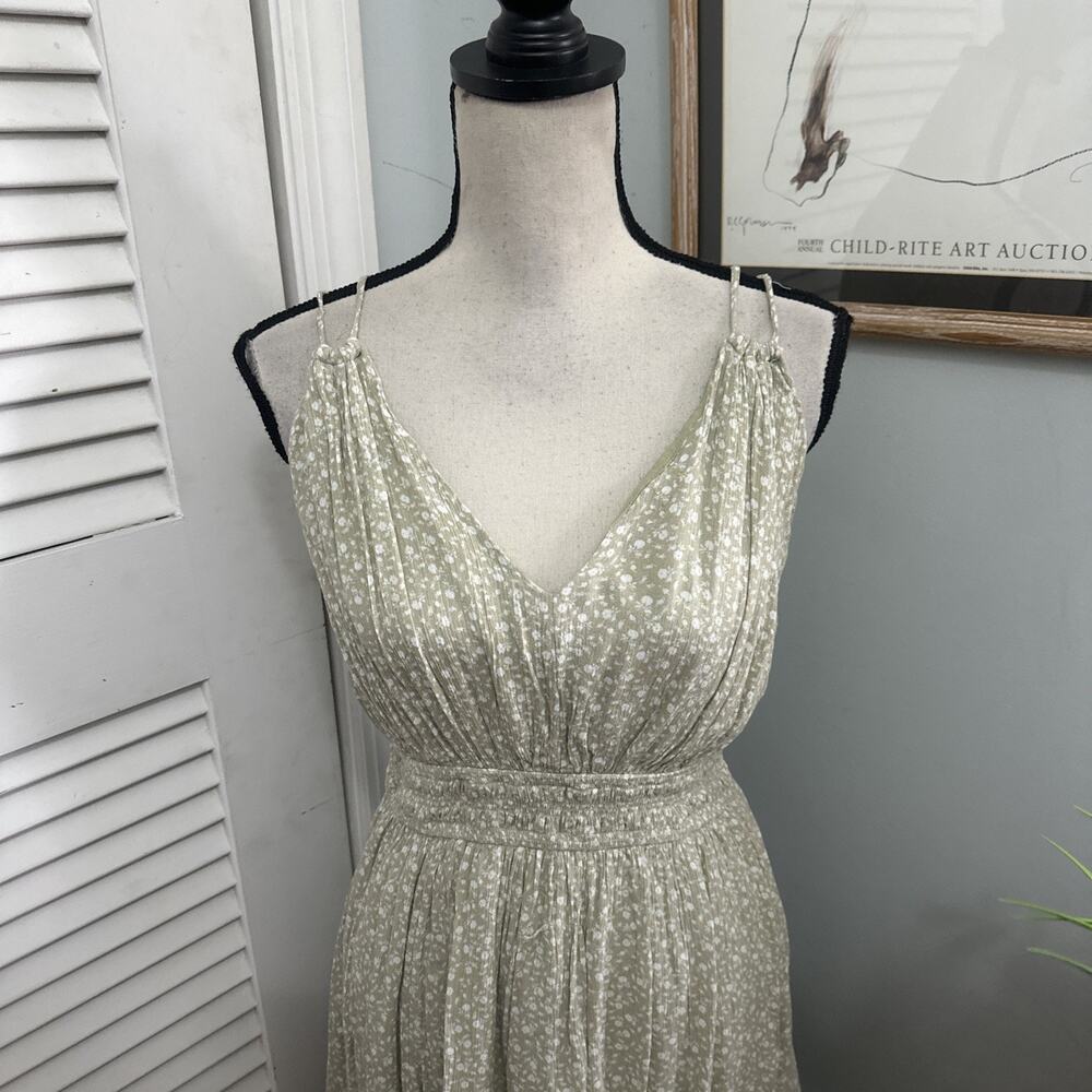 Abercrombie & Fitch Dress Womens Large Green Micro Floral Maxi Romantic Summer - Picture 2 of 10